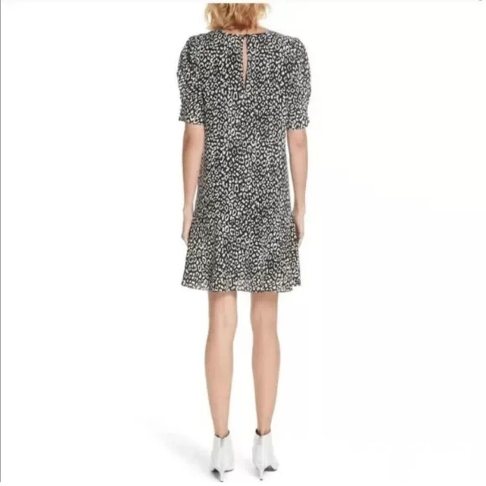 JOIE Angeni Dress, Black White Leopard Cheetah Print Puff Sleeve Casual Boho, S - Picture 3 of 16